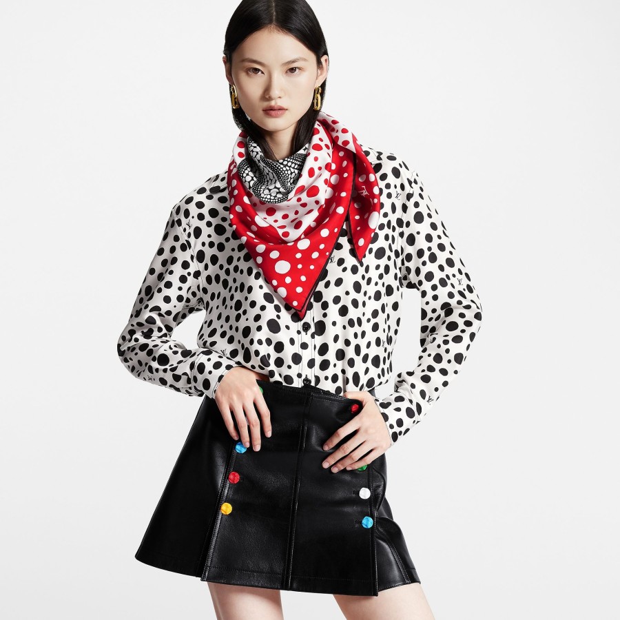 Donna Louis Vuitton Foulard In Seta E Bandeaux | Lv X Yk Foulard Infinity Dots 90 Rouge Blanc