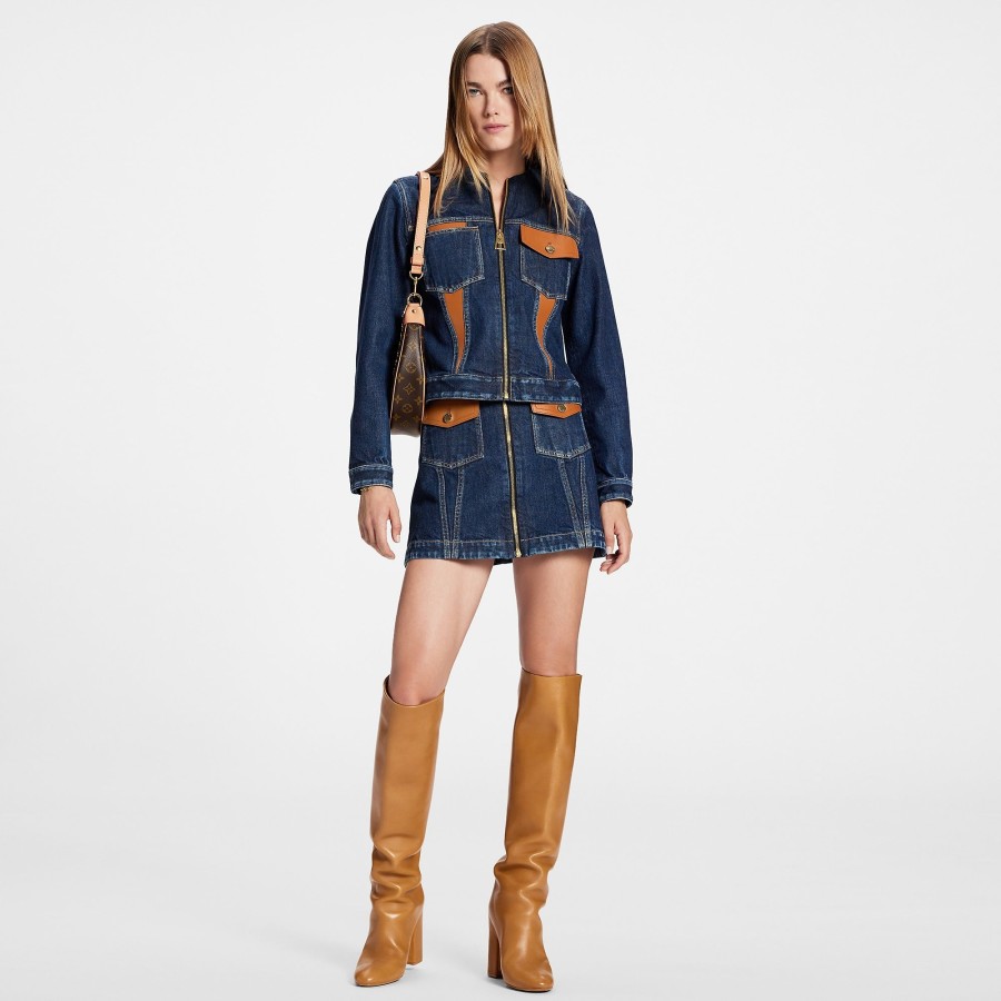 Donna Louis Vuitton Denim | Minigonna In Denim Con Dettagli In Pelle