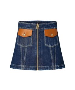 Donna Louis Vuitton Denim | Minigonna In Denim Con Dettagli In Pelle