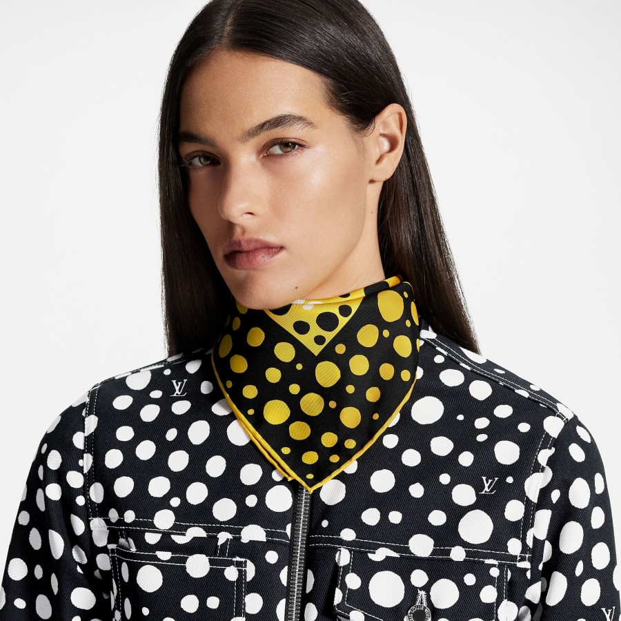 Donna Louis Vuitton Foulard In Seta E Bandeaux | Lv X Yk Foulard Infinity Dots 45 Nero/Giallo