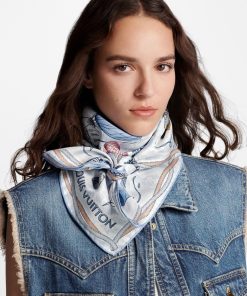 Donna Louis Vuitton Foulard In Seta E Bandeaux | Foulard Up And Away 90 Bleu Clair