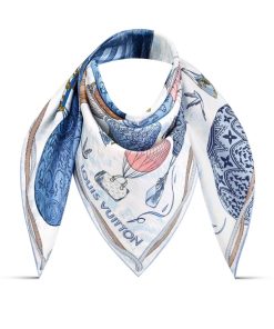 Donna Louis Vuitton Foulard In Seta E Bandeaux | Foulard Up And Away 90 Bleu Clair