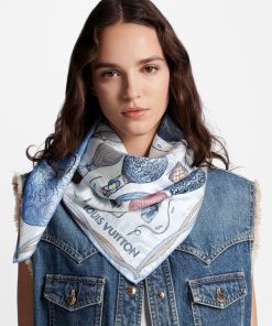 Donna Louis Vuitton Foulard In Seta E Bandeaux | Foulard Up And Away 90 Bleu Clair