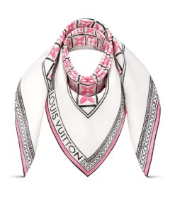 Donna Louis Vuitton Foulard In Seta E Bandeaux | Foulard Monogram Flower Tile 90 Rose Clair