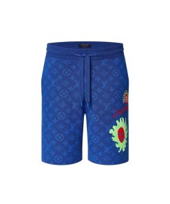 Uomo Louis Vuitton Pantaloni | Lv X Yk Shorts In Maglia Con Motivo Monogram E Applicazioni Faces