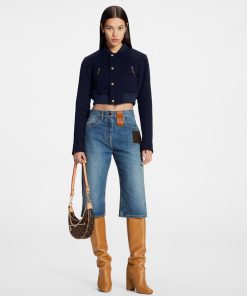 Donna Louis Vuitton Denim | Bermuda In Denim Con Applicazione In Tela Monogram