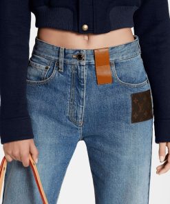 Donna Louis Vuitton Denim | Bermuda In Denim Con Applicazione In Tela Monogram