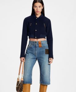 Donna Louis Vuitton Denim | Bermuda In Denim Con Applicazione In Tela Monogram